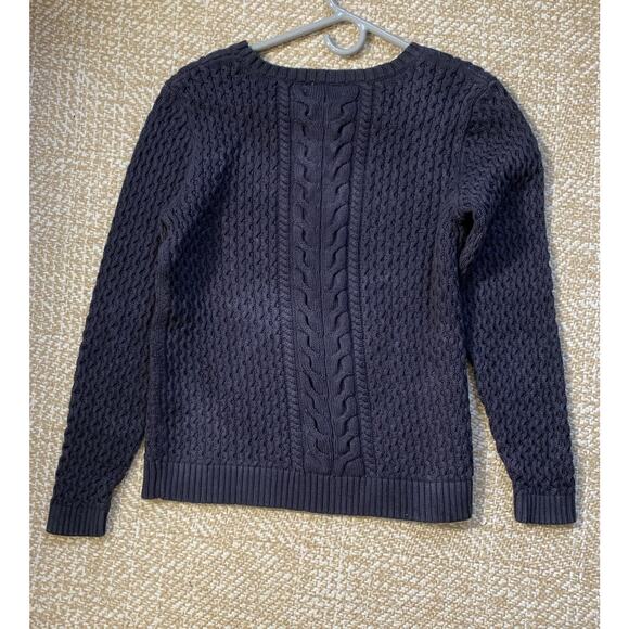 Lands' End Women Small Navy Blue Cable Knit chunky Sweater Cotton Heavy Knit M - Picture 3 of 6